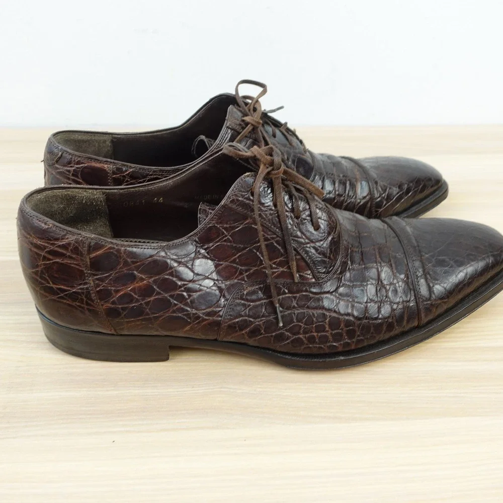Bergdorf Goodman Crocodile Oxford Dress Shoes Mens 10.5 Brick Brown Luxury $1500